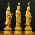 Hand-Carved Boxwood Guanyin Buddha Statue Set – 3 Holy Figures Wood Carved Statue Babs B