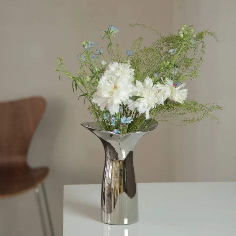 Modern Nordic Ceramic Vase – Silver Luxury Table Decoration Decorative Ceramic Vase Babs
