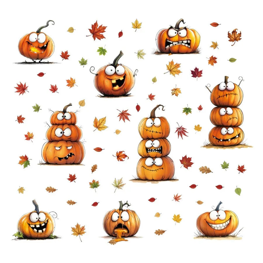 6PCS Autumn Static Cling Window Stickers | Pumpkin & Maple Leaf Window Cling Stickers Babs