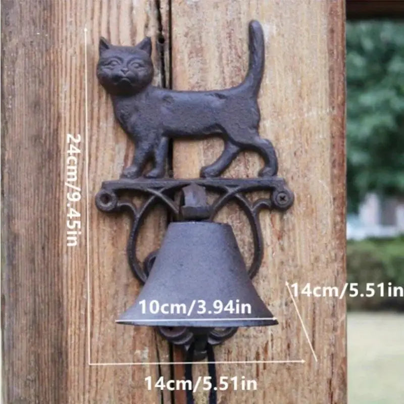 Rustic Cat Cast Iron Hand Crank Wall-Mounted Welcome Bell Decorative Door Bell Babs
