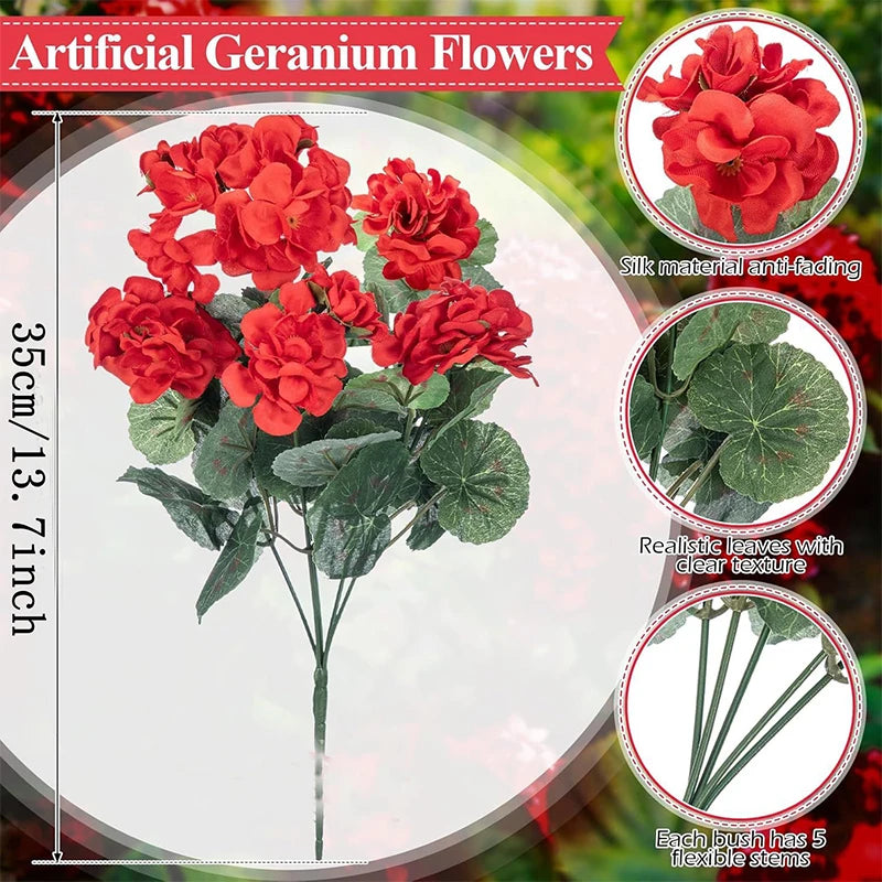 35cm Red Artificial Silk Geranium – Wedding & Home Decor Artificial Silk Flower Babs