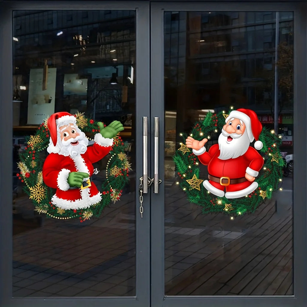 2PCS Christmas Santa Claus Window Stickers – Removable Clings Holiday Window Stickers Babs