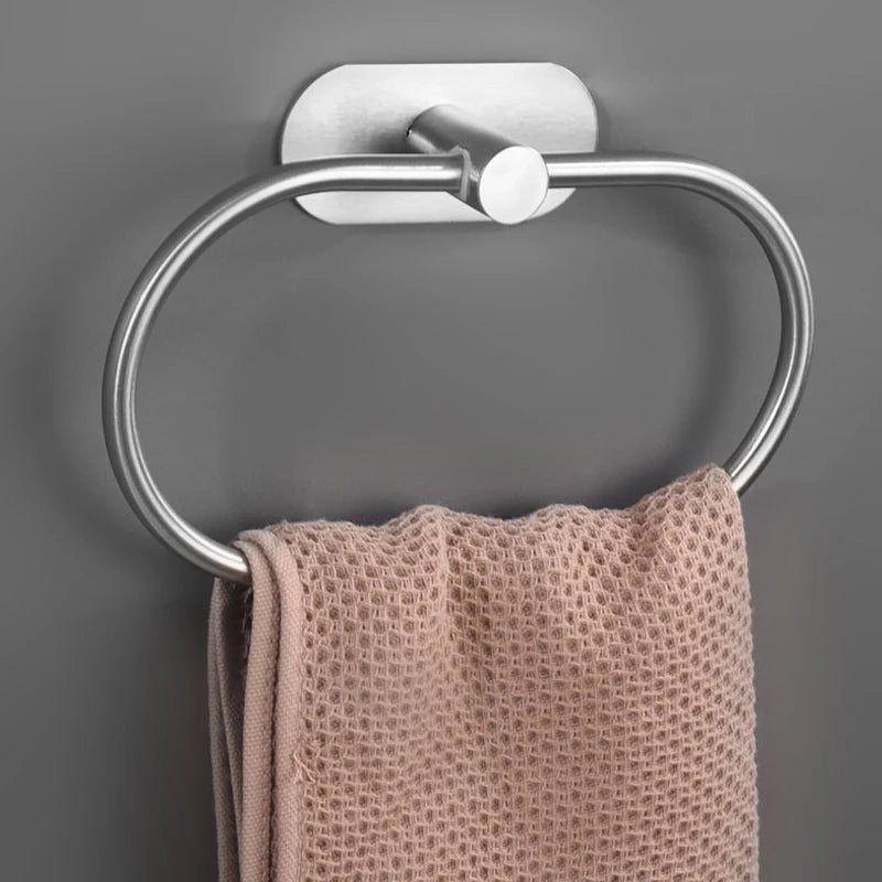 Self-Adhesive Stainless Steel Towel Holder Rack – No Drill Towel Rack & Ring Babs