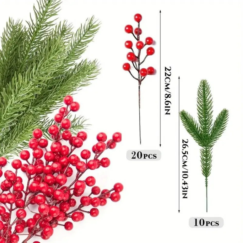 10Pcs Artificial Red Berry Holly Pine Branches – Christmas Decor Christmas Branch Decor Babs