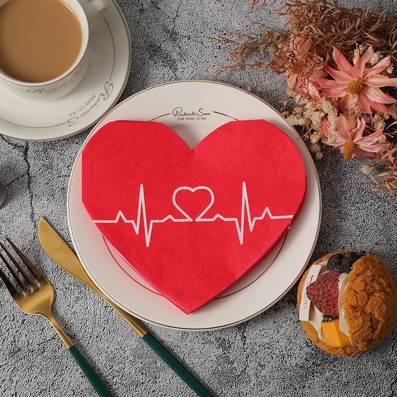 20Pcs Red Heart Paper Napkins – Valentine's & Wedding Party Disposable Paper Napkins Babs Red