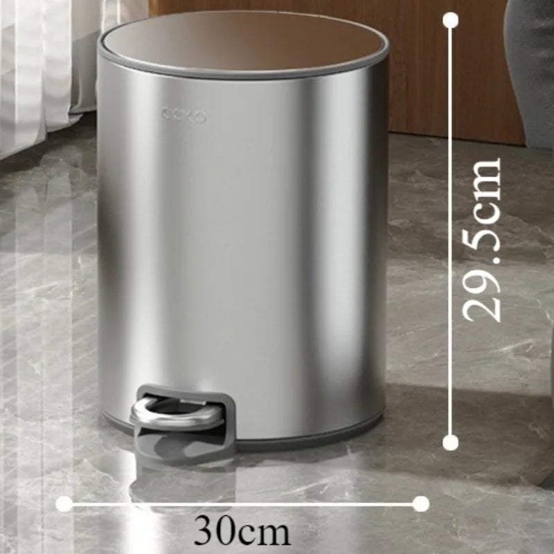 Stainless Steel Pedal Trash Can | 7L 11L 15L Round Dustbin Pedal Trash Can Babs 7L-Silver