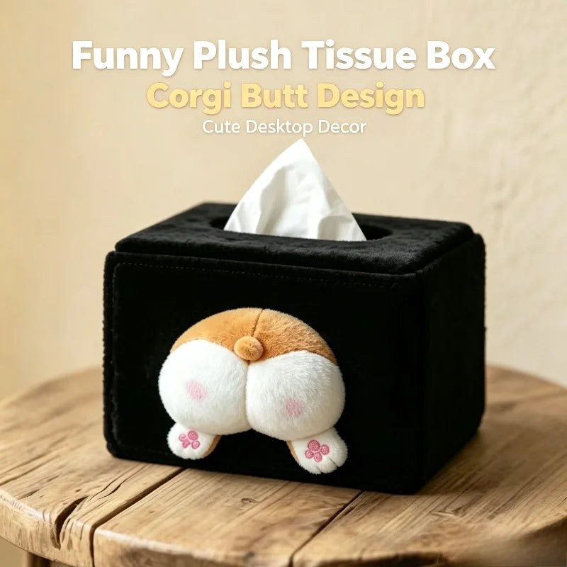 Cute Animal Butt Plush Tissue Box – Funny Napkin Holder Plush Tissue Holder Babs