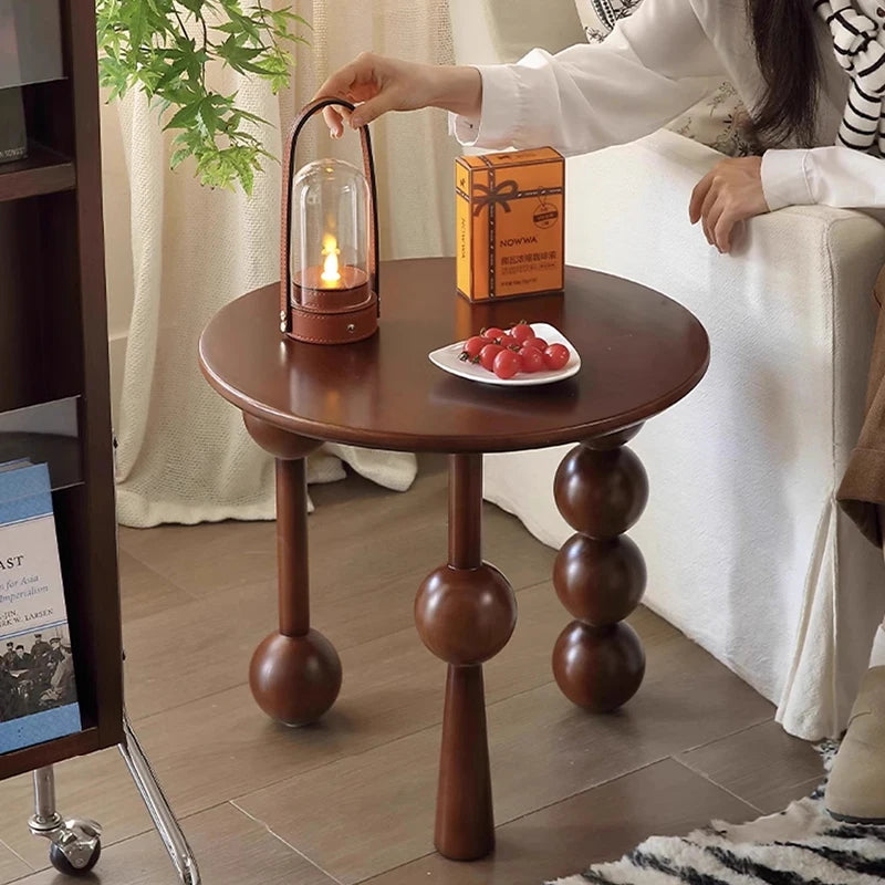 Retro Round Wooden Coffee Table | Nordic Vintage Mini Side Table Round Coffee Table Babs