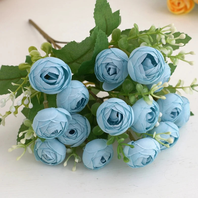 Silk Artificial Tea Bud Flowers – Wedding Bouquet & Home Decor Artificial Silk Flowers Babs Blue 1 pc