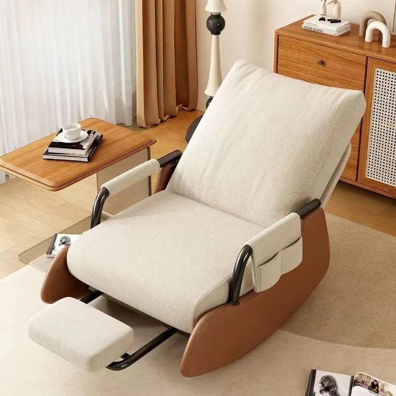 Modern Rocking Recliner Folding Armchair – Luxury Lounger Rocking Recliner Chair Babs White-Brown-Pedal