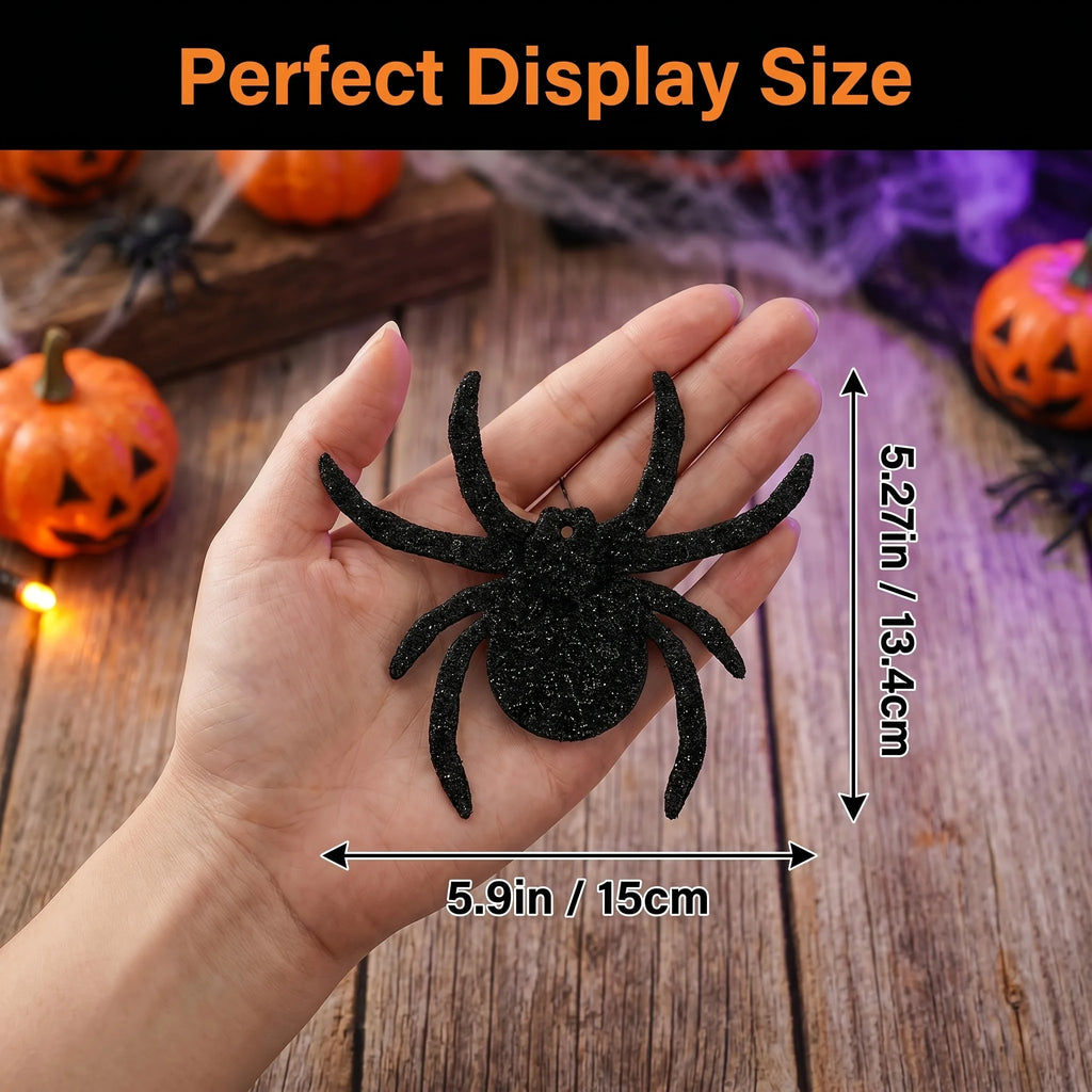18pcs Halloween Glitter Black Spider Hanging Decorations Halloween Hanging Decor Babs