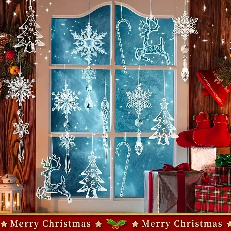 14-Piece Christmas Acrylic Snowflake & Icicle Ornament Set Christmas Tree Ornaments Babs