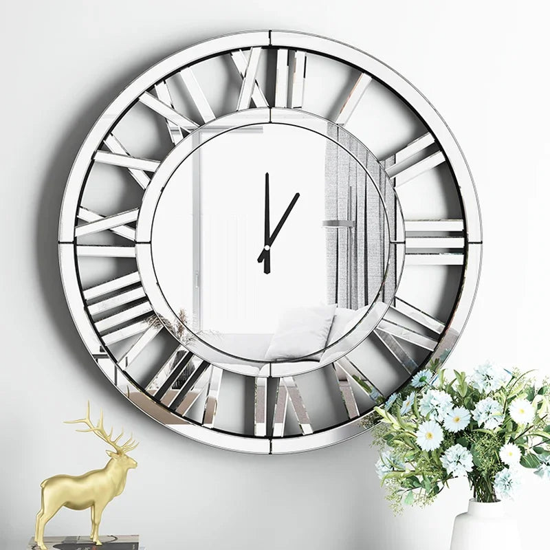 Nordic Large Mirror Wall Clock – Silent Quartz, 60cm Modern Decor Decorative Wall Clock Babs Silver 60CM