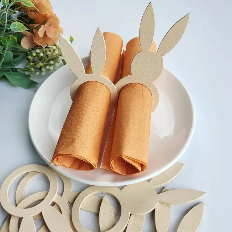 10-Pack Easter Rabbit Ear Wooden Napkin Ring Holders Napkin Ring Holders Babs