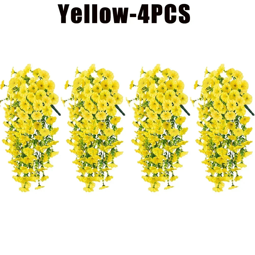 Artificial Morning Glory & Eucalyptus Hanging Floral Decor Artificial Hanging Decor Babs Yellow-4PCS Plastic