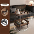 Luxury Saddle Leather Coffee Table – Modern Movable Side Table Leather Coffee Table Babs Brown
