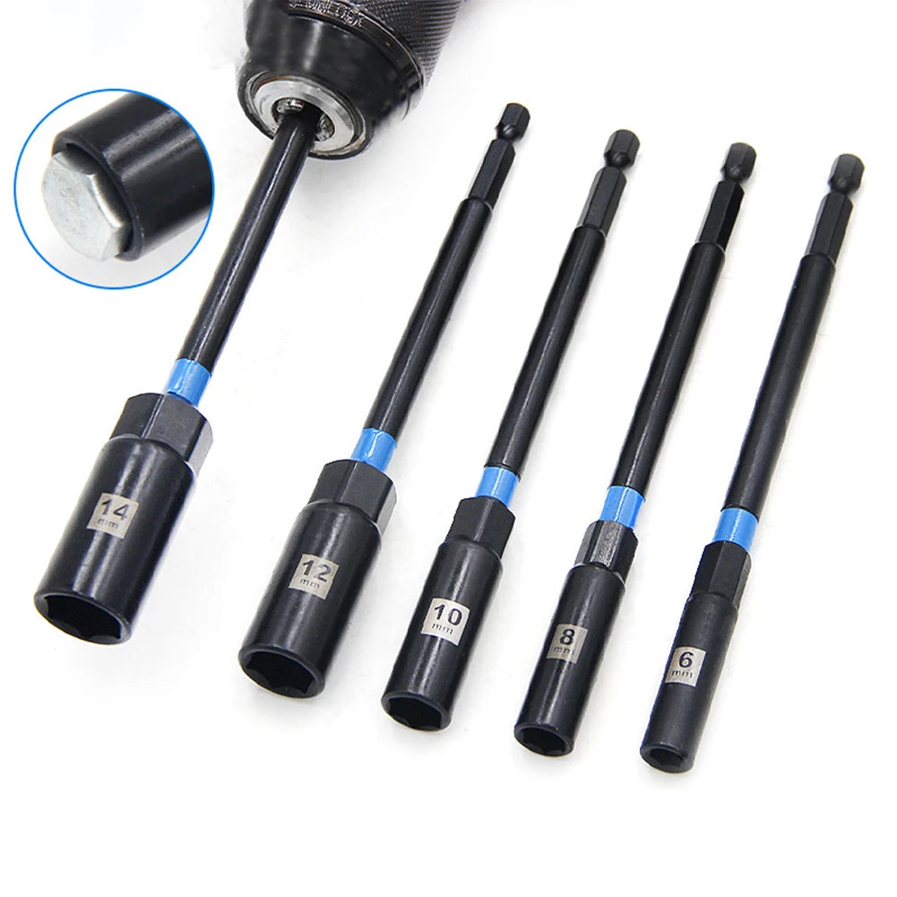150mm Hex Nut Driver Socket Adapter Set 6–14mm | 5-Piece CrV Socket Wrench Adapter Babs