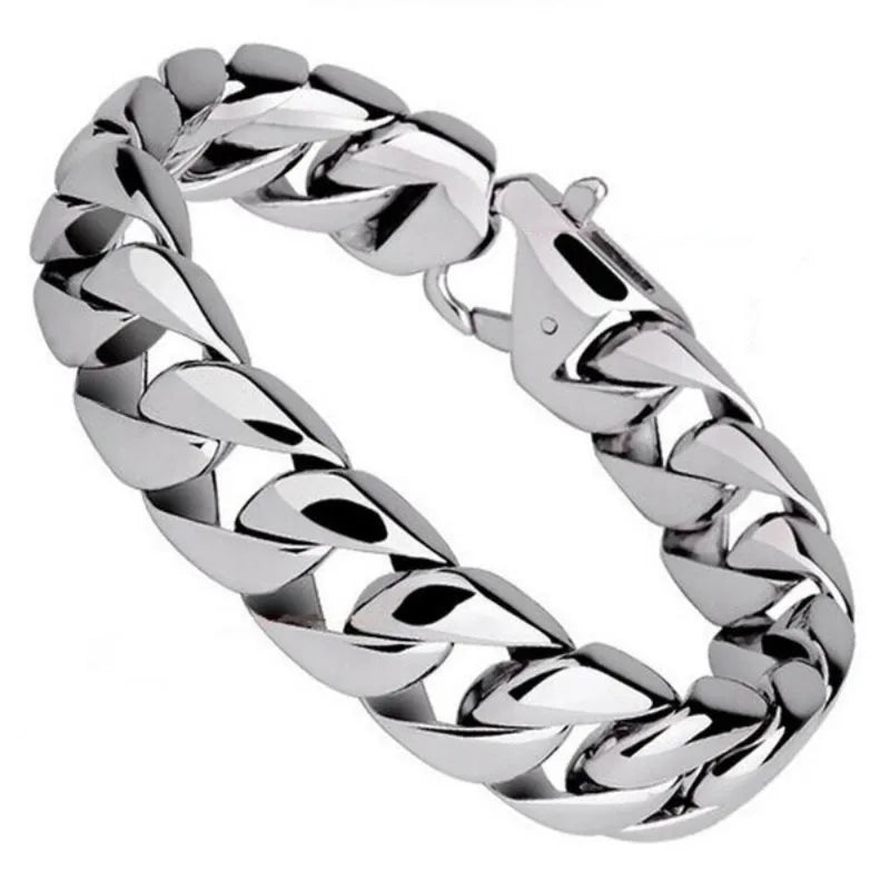 Titanium Steel Biker Curb Chain Bracelet – Unisex Black Silver Chain Link Bracelet Babs