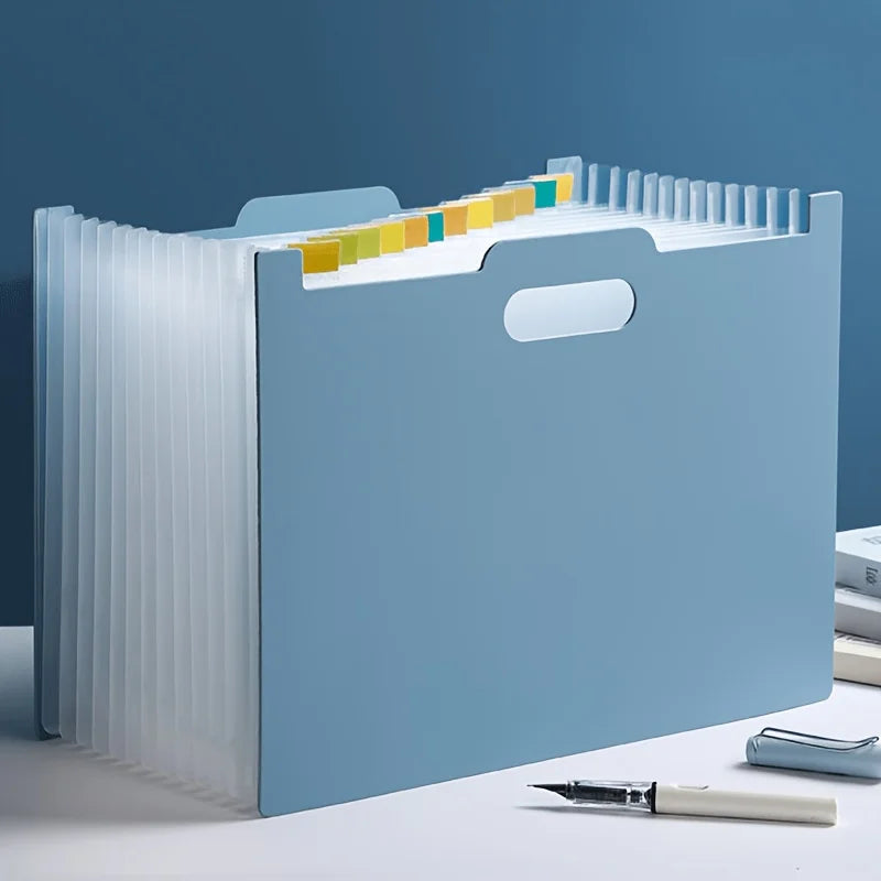 A4 Foldable File Storage Box with Pockets – Modern White Desktop File Organizer Babs Blue