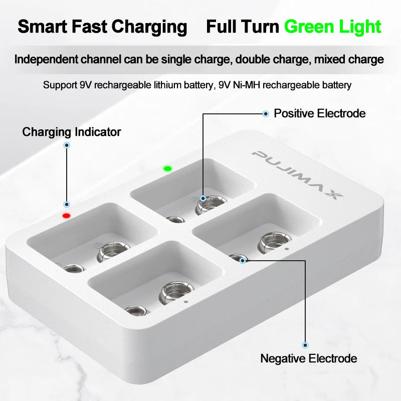4-Slot 9V Smart Battery Charger USB – Ni-MH/Ni-Cd/Li-ion Battery Charger Babs