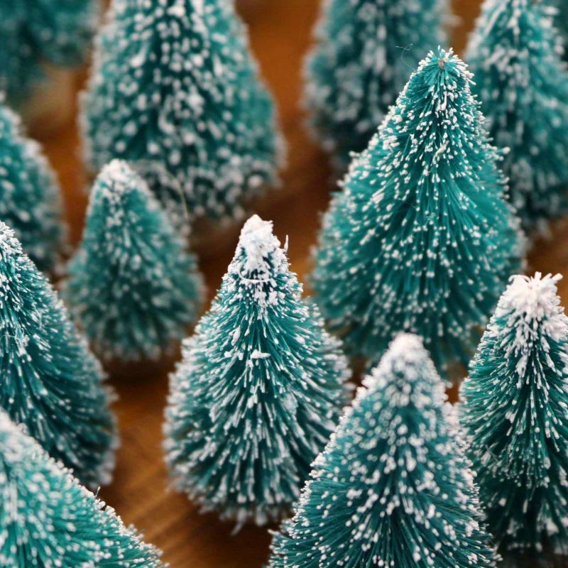 12pcs Miniature Christmas Trees Set – Snow Frost Artificial Pine Miniature Christmas Trees Babs