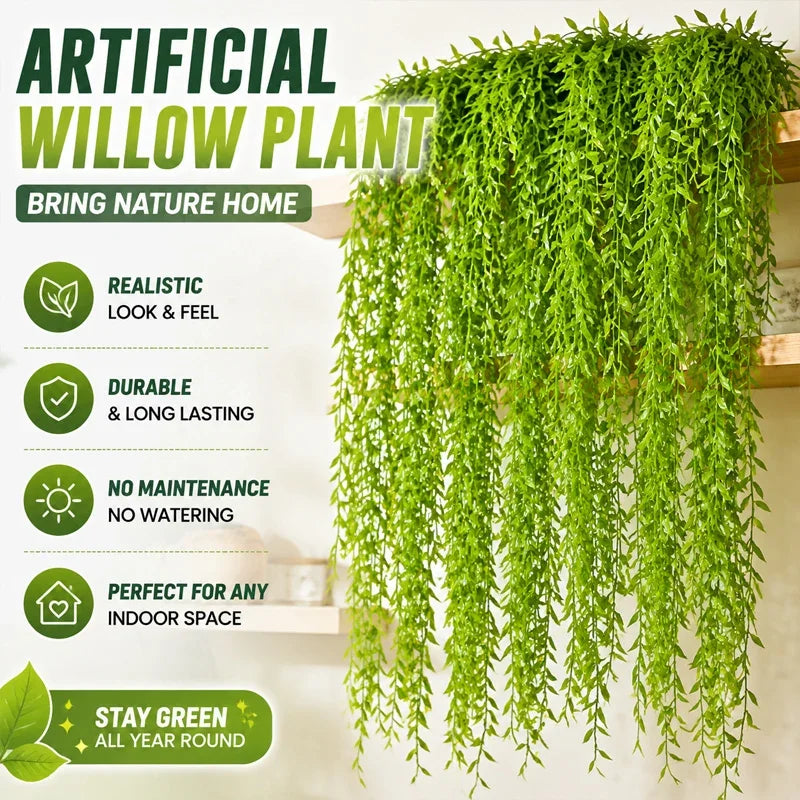 Artificial Hanging Willow Branch – Faux Green Vine Decor Artificial Hanging Plant Babs