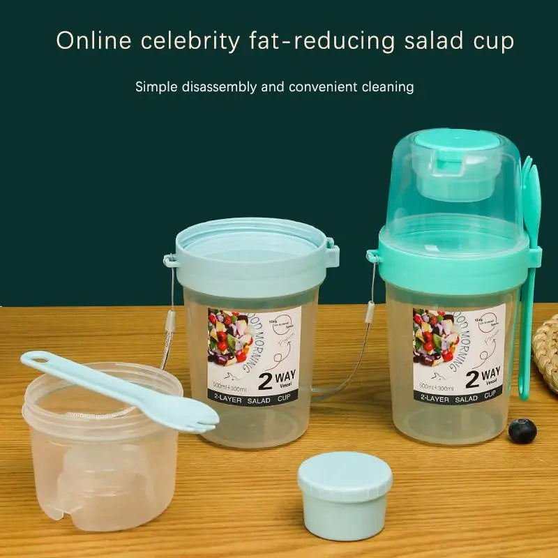 Two-Layer Yogurt Salad Cup with Lid, Spoon & Sauce Cup Food Storage Container Babs