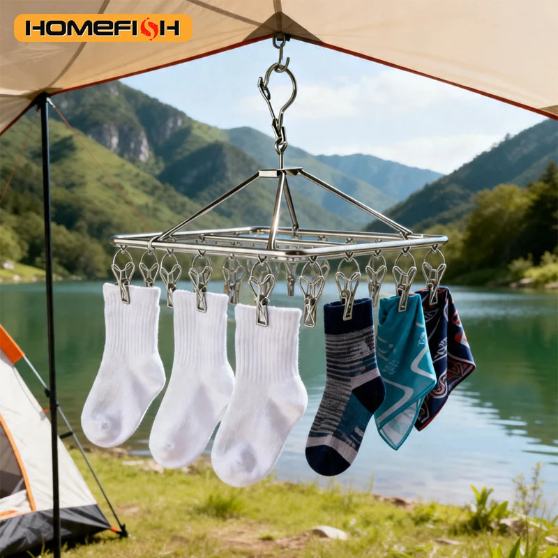 Stainless Steel Windproof Clothes Drying Rack – Multi-Hook Clothes Drying Rack Babs Silver 40