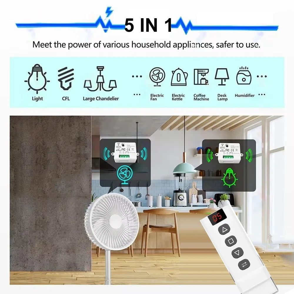 KEBIDUMEI 433MHz 5-in-1 RF Remote Control Switch AC 110V 220V RF Remote Control Switch Babs