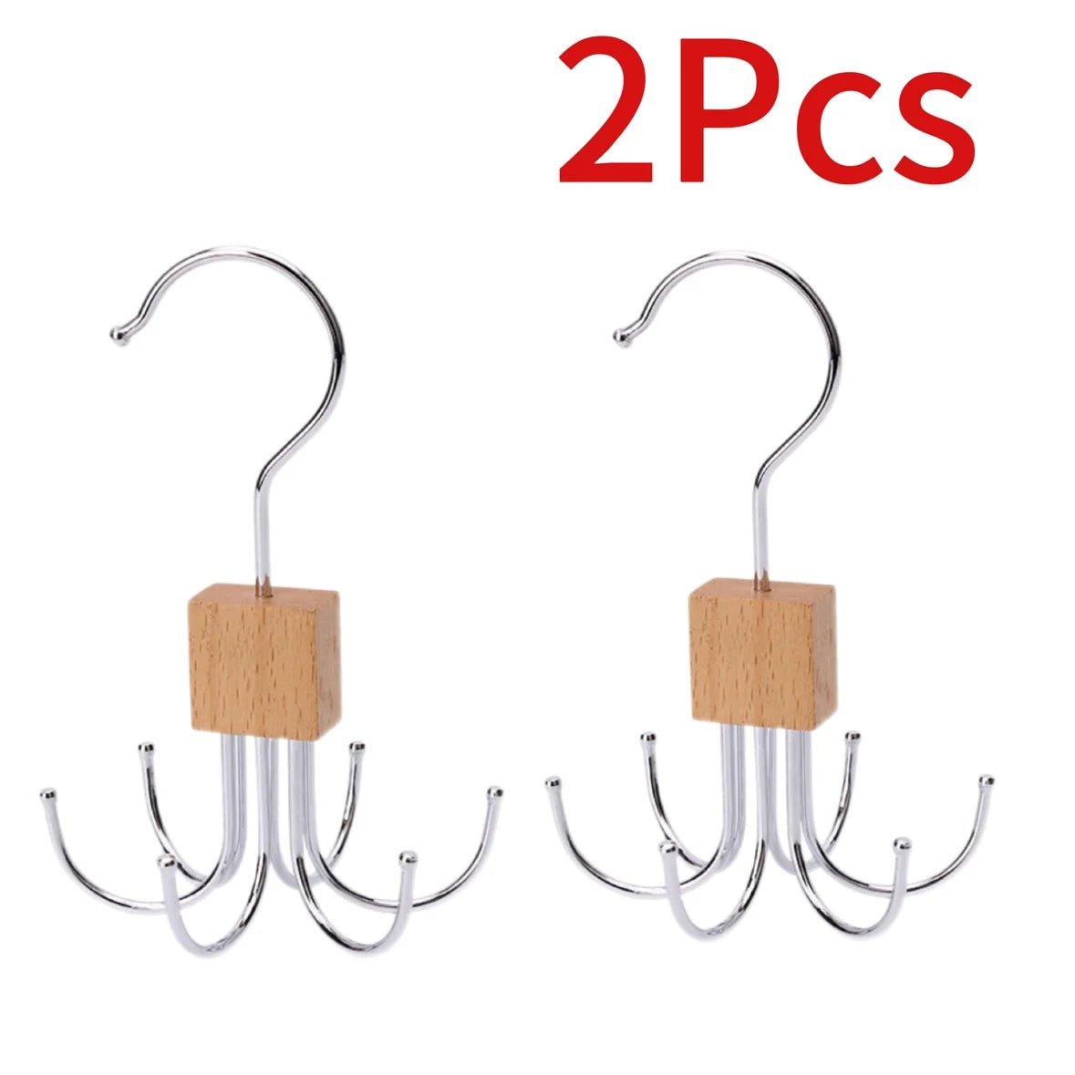 360° Rotating Hook Rack Organizer – Scarf, Belt & Tie Hanger Rotating Hook Rack Babs wood color 2PCS