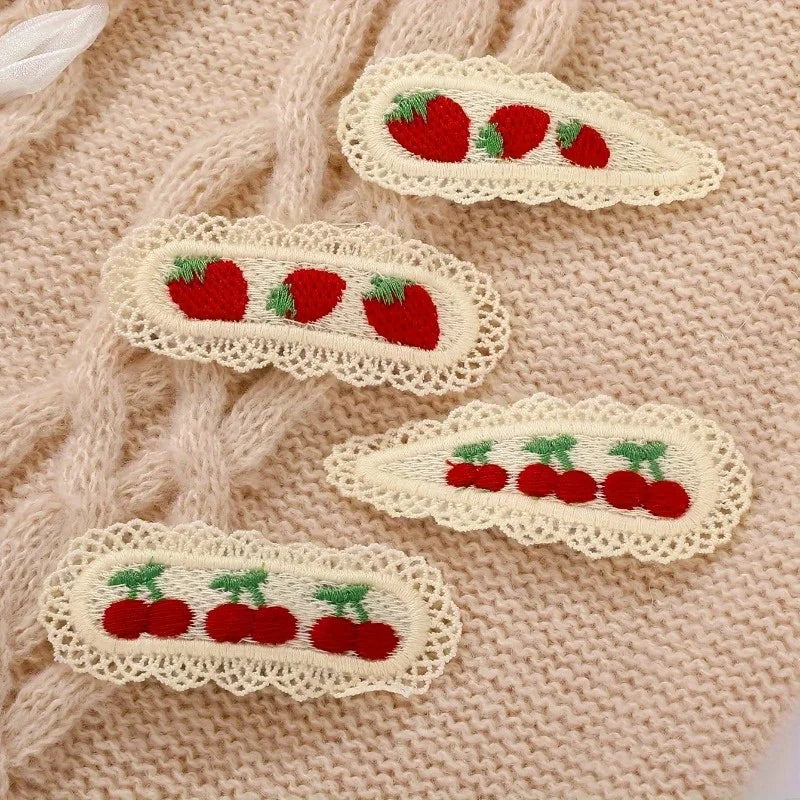 Vintage Strawberry Cherry Lace Hair Clips – 4pcs Retro Pins Hair Clips Babs 4pcs