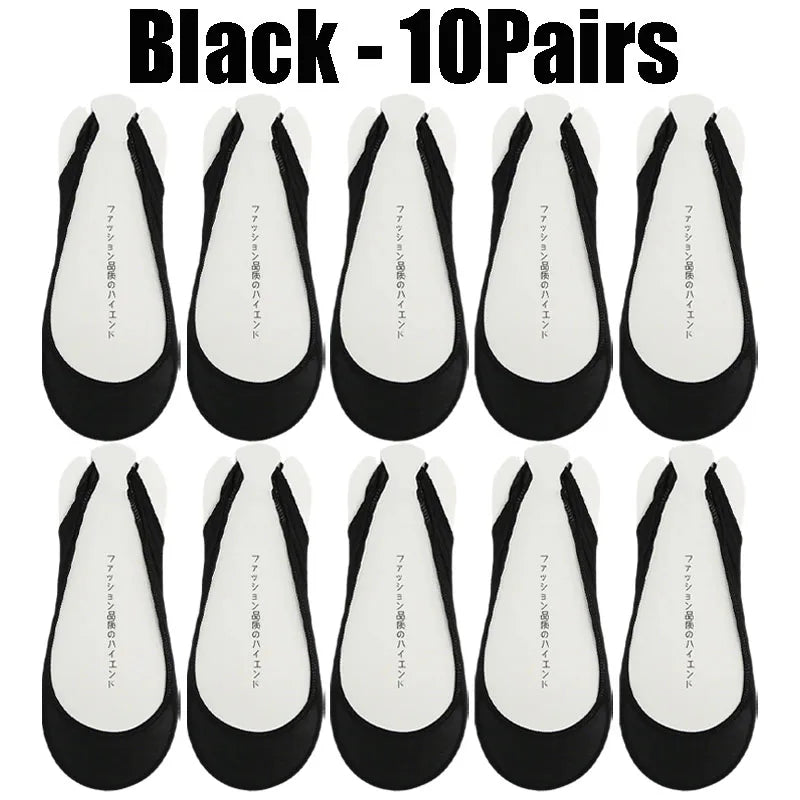 Women's Invisible No-Show Socks – Ice Silk Silicone Non-Slip No-Show Boat Socks Babs Black- 10PairS 1XL