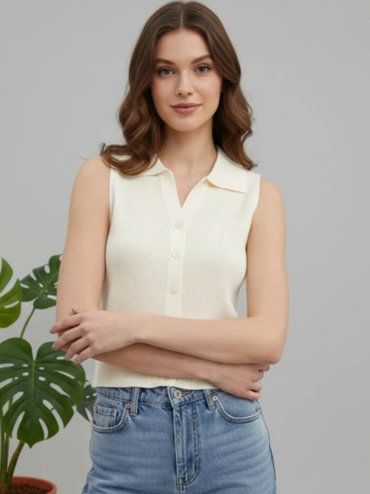 Women's Solid Knit Sleeveless Cardigan – Korean Style Jumper Knit Cardigan Babs
