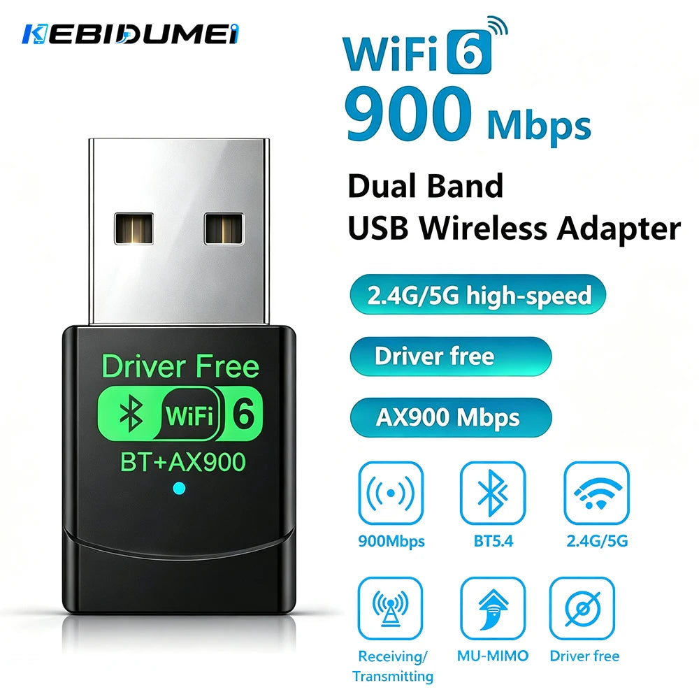 KEBIDUMEI AX900 USB WiFi 6 Bluetooth 5.4 Dual Band Adapter USB WiFi Adapter Babs