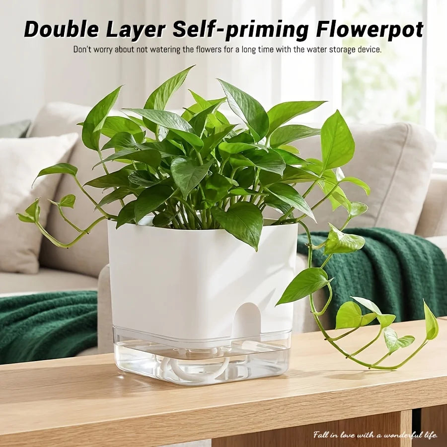 Clear Self-Watering Planter – Wicking Pot with Watering Bottle Self-Watering Planter Babs