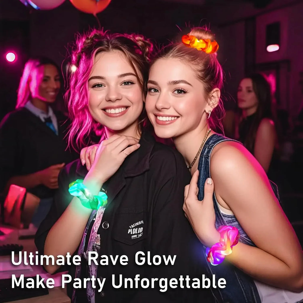 LED Light-Up Scrunchies – Satin Elastic Hair Bands for Parties LED Hair Scrunchies Babs