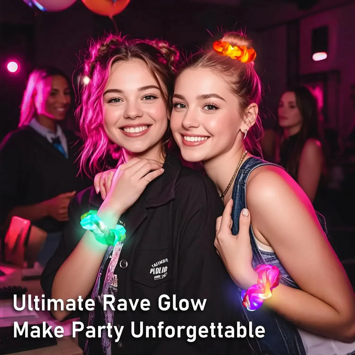 LED Light-Up Scrunchies – Satin Elastic Hair Bands for Parties LED Hair Scrunchies Babs