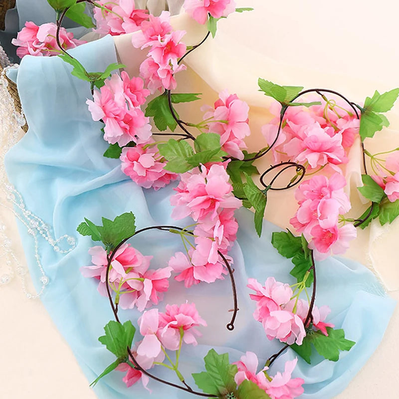 220cm Artificial Cherry Blossom Vine | Silk Flower Garland Artificial Flower Vine Babs Rose Red 1 PC