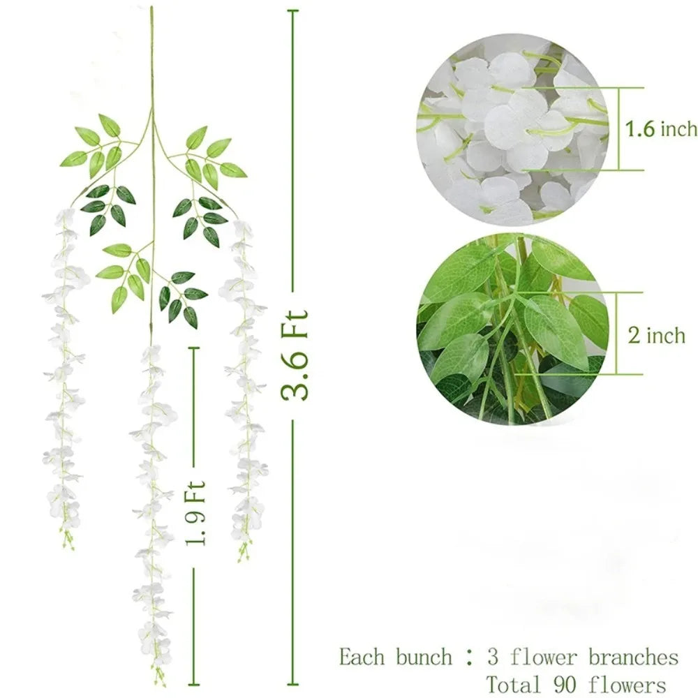 Silk Wisteria Hanging Vine Garland 110cm – 5/10Pcs Wedding Decor Artificial Flower Garland Babs
