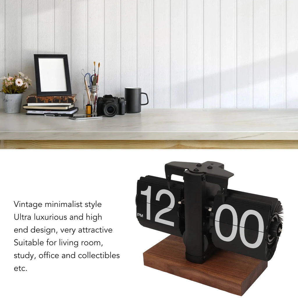 Retro Auto Flip Clock – Black Walnut Desk Clock | Home Décor Flip Desk Clock Babs