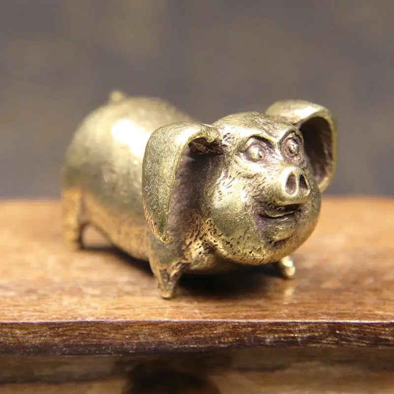 Brass Chinese Zodiac Pig Figurine | Bronze Desktop Ornament Bronze Pig Figurine Babs 1pc