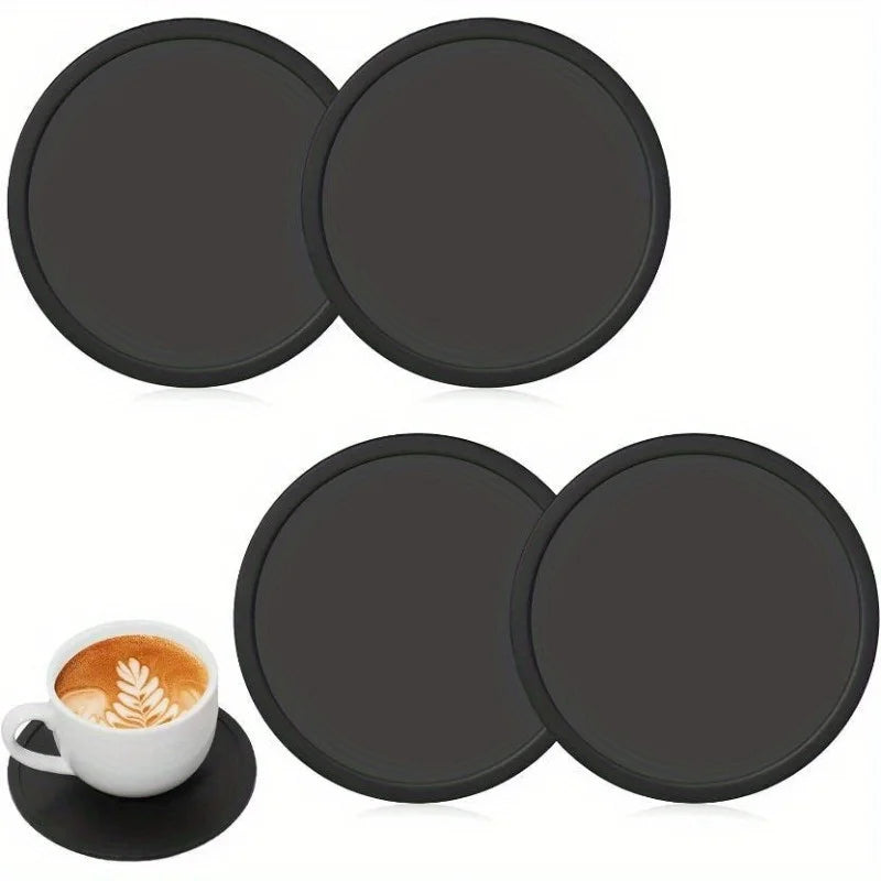 Non-Slip Silicone Drink Coasters – Black Set of 2 or 4 Drink Coaster Set Babs