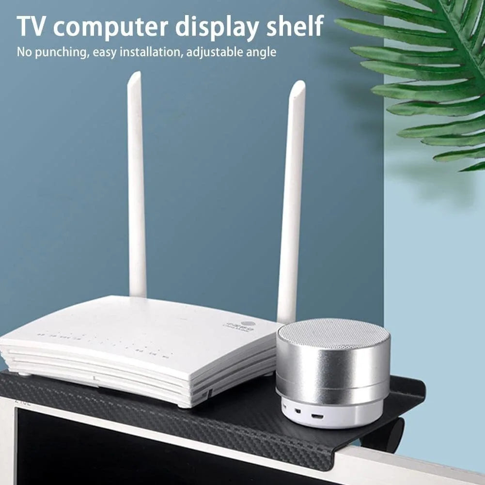 No-Drill TV Monitor Top Shelf Rack – Foldable Storage Holder Monitor Top Shelf Rack Babs
