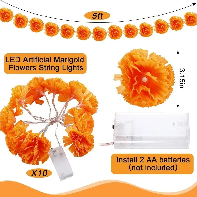 5 Ft LED Orange Marigold Garland Lights | Halloween & Diwali Decor LED Garland String Lights Babs