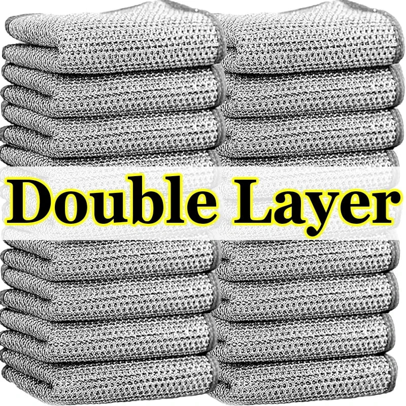 Double-Sided Steel Wire Microfiber Scrubber Dishcloth – 1-50pcs Kitchen Scrubber Cloth Babs DL 5P