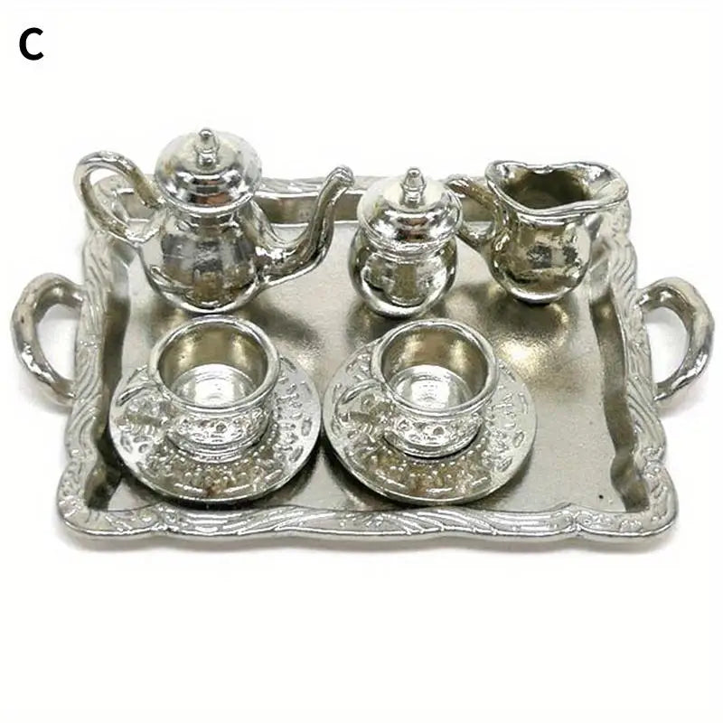 10-Piece Miniature Alloy Tea Set – Dollhouse Collectible Décor Dollhouse Miniature Set Babs C