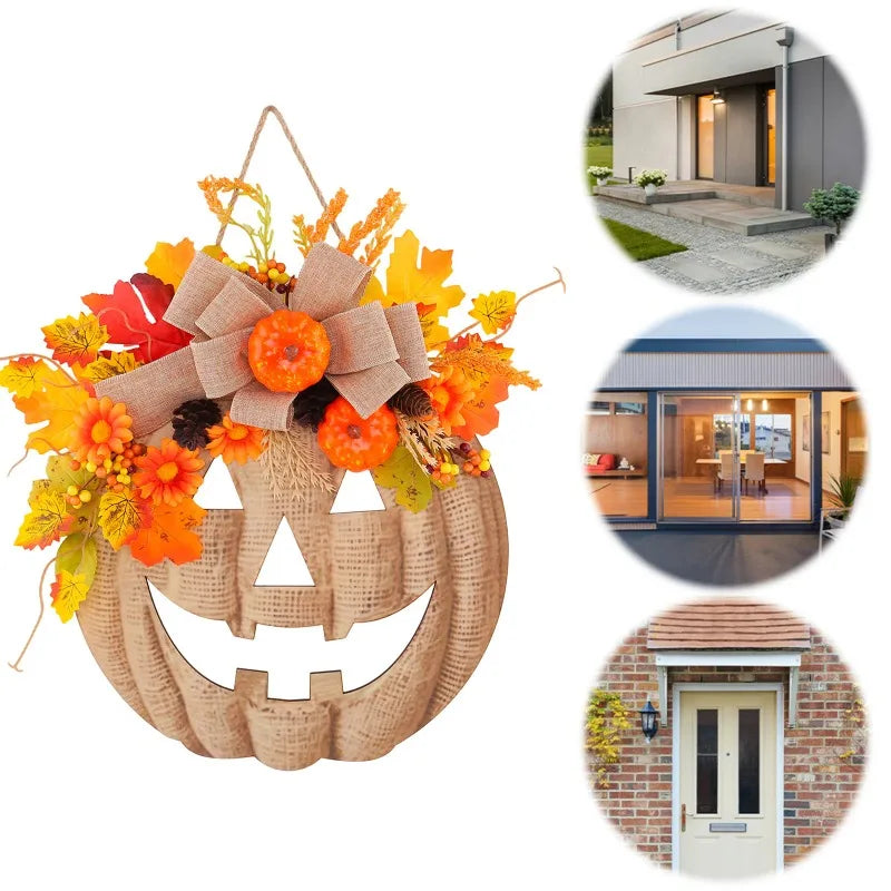 Halloween Wooden Pumpkin Floral Hanging Wreath | Fall Decor Fall Hanging Wreath Babs