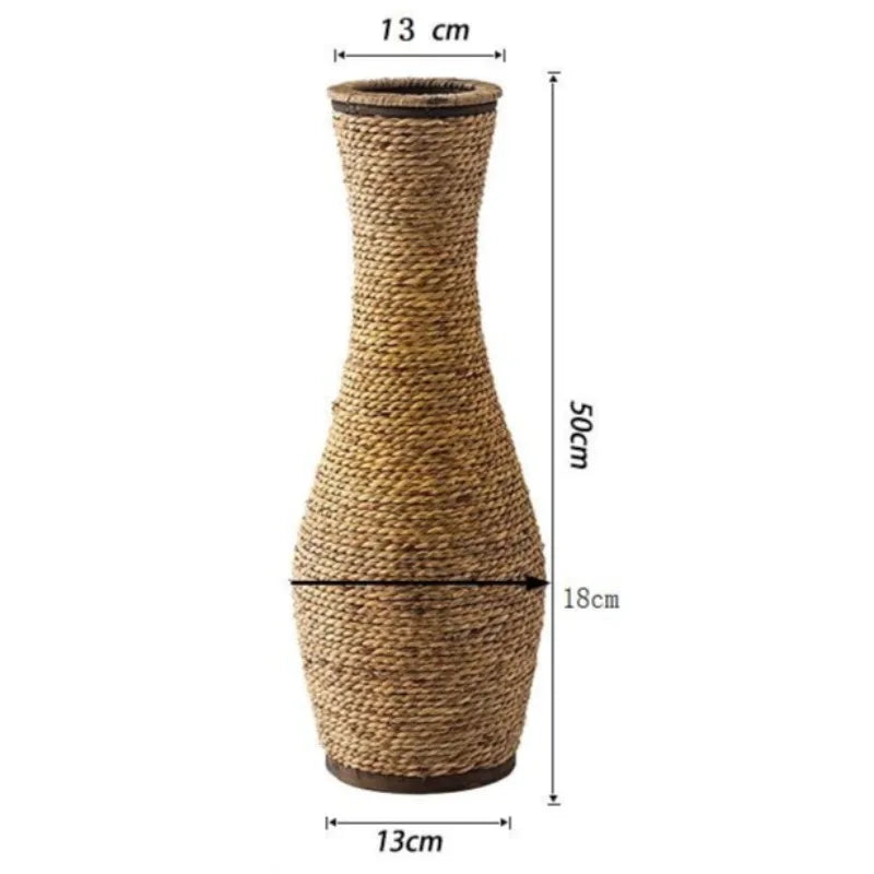 Woven Rattan Vintage Floor Vase | Luxury Home Décor Decorative Floor Vase Babs Grass Rope-Small