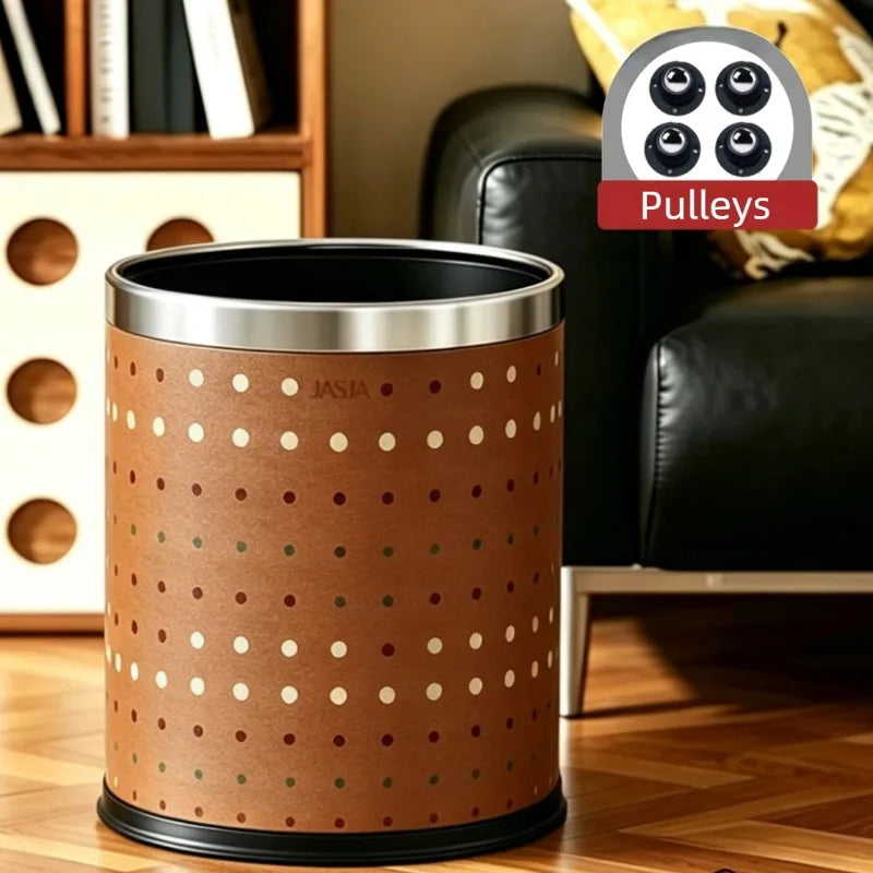 Retro PU Leather Trash Can – 10L Luxury Round Waste Bin Decorative Waste Bin Babs Style C