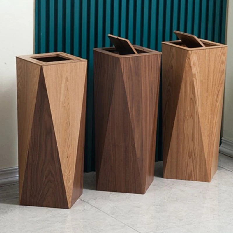 Large Wooden Trash Can – Waterproof Luxury Rolling Cover Bin Wooden Waste Bin Babs